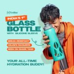 TintBox Borosilicate Glass Water Bottle with Silicone Sleeve | as seen on Shark Tank | perfect for Office, Home, Fridge, Gym, Travel | BPA Free | Cool Green | 750ml - Image 3