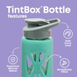 TintBox Borosilicate Glass Water Bottle with Silicone Sleeve | as seen on Shark Tank | perfect for Office, Home, Fridge, Gym, Travel | BPA Free | Cool Green | 750ml - Image 5