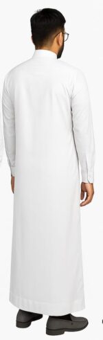 White Plain Arabic Men's Thobe Jubba Saudi Style, Cotton Blend, Regular Fit, Long Sleeve with Chest Pocket, Traditional Islamic Wear - Image 4