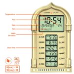 Digital Azan Clock for Home & Masjid with Speaker, Automatic Masjid Clock Namaz Time Table, Islamic Azaan Wall Clocks for Home with Volume Control, Temperature & Calendar (Golden) - Image 6