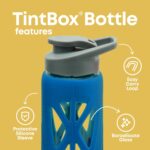 TintBox Borosilicate Glass Water Bottle with Silicone Sleeve | as seen on Shark Tank | perfect for Office, Home, Fridge, Gym, Travel | BPA Free | Power Blue | 750ml - Image 3