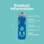 TintBox Borosilicate Glass Water Bottle with Silicone Sleeve | as seen on Shark Tank | perfect for Office, Home, Fridge, Gym, Travel | BPA Free | Power Blue | 750ml - Image 4