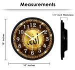 Glass Islamic Analog Wall Clock with Arabic Calligraphy, Golden Design, Black Frame, 10x10 inch - Image 4