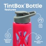 TintBox Borosilicate Glass Water Bottle with Silicone Sleeve | as seen on Shark Tank | perfect for Office, Home, Fridge, Gym, Travel | BPA Free | Energy Red | 750ml - Image 3