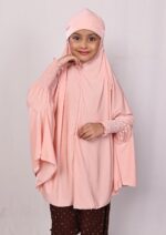 ICW Girls' Prayer Polyknit Jersey Islamic Long-Sleeves with Smocking Jilbab Khimar MakhanaHijab For Kids - Image 4