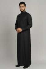 Men Traditional Arabic Thobe, Lightweight & Modest Wear Round Neck Traditional Cotton Thobe, Full Length Mandarin Collar Robe, Casual Islamic Wear - Image 3