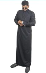 Men Traditional Arabic Thobe, Lightweight & Modest Wear Round Neck Traditional Cotton Thobe, Full Length Mandarin Collar Robe, Casual Islamic Wear - Image 6