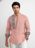 Amazon Brand - INKAST Men's Cotton Blend Mandarin Collar Self One Design Full Sleeve Casual Short Kurta - Image 4