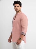 Amazon Brand - INKAST Men's Cotton Blend Mandarin Collar Self One Design Full Sleeve Casual Short Kurta - Image 8