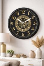 Islamic Allah Wall Clock – Black & Gold Arabic Calligraphy Round Silent Analog Clock for Living Room, Bedroom & Prayer Room Decor - Image 5
