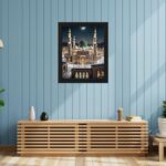 Masjid-e-Nabawi Night View Photo Frame 8x10 Inch | Islamic Wall Art of Madina Mosque with Crescent Moon | Muslim Spiritual Decor for Home, Office & Prayer Room | Black Wood Look Frame-NR-67 - Image 3