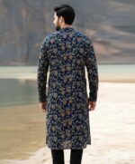 GG Style Mens Traditional Floral Print Cotton Kurta, Navy Blue with Mandala Pattern, Long Sleeve Ethnic Wear - Image 4