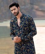 GG Style Mens Traditional Floral Print Cotton Kurta, Navy Blue with Mandala Pattern, Long Sleeve Ethnic Wear - Image 5