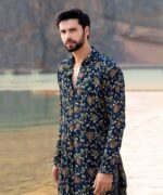 GG Style Mens Traditional Floral Print Cotton Kurta, Navy Blue with Mandala Pattern, Long Sleeve Ethnic Wear - Image 6