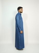 Men's Blue Jubba Kurta, Saudi Style, Traditional Islamic Thobe with Chest Pocket, Full Sleeve, Cotton, Wedding Casual Wear - Image 3