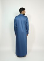 Men's Blue Jubba Kurta, Saudi Style, Traditional Islamic Thobe with Chest Pocket, Full Sleeve, Cotton, Wedding Casual Wear - Image 4