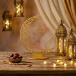 Crescent Moon with Hanging Star Table Decor, 30 x 24 cm, 5mm MDF Gold Glitter Finish, Ramadan Table Decor, Eid Decoration, Islamic Home Decor Centerpiece - Image 3