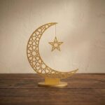 Crescent Moon with Hanging Star Table Decor, 30 x 24 cm, 5mm MDF Gold Glitter Finish, Ramadan Table Decor, Eid Decoration, Islamic Home Decor Centerpiece - Image 4