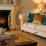 Crescent Moon with Hanging Star Table Decor, 30 x 24 cm, 5mm MDF Gold Glitter Finish, Ramadan Table Decor, Eid Decoration, Islamic Home Decor Centerpiece - Image 5