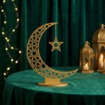 Crescent Moon with Hanging Star Table Decor, 30 x 24 cm, 5mm MDF Gold Glitter Finish, Ramadan Table Decor, Eid Decoration, Islamic Home Decor Centerpiece - Image 6