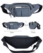 Wolpin Waist Bag for Men Women Grey | Travel Handy Hiking Running Pouch with Zipper | Adjustable Strap Fanny Pack for Documents Money Card Phone Earphone | Lightweight Sport Belt Bag - Image 4