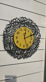 Islamic Wall Clock, 30x30 cm, Yellow and Black, Wood Frame, Battery Powered, Analog Display - Image 3