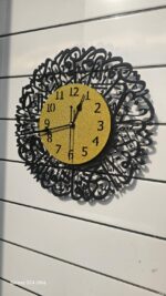 Islamic Wall Clock, 30x30 cm, Yellow and Black, Wood Frame, Battery Powered, Analog Display - Image 4
