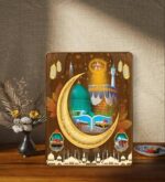 SAF Kaaba Madina Islamic Wall Painting with Crescent Moon | Golden Frame Sparkle Laminated MDF Art | Muslim Religious Painting for Home Decor | Eid Ramadan Islamic Gift for Prayer Room - Image 3