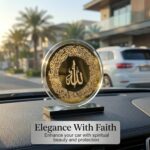 MWL® Ayatul Kursi Car Dashboard Ornament Islamic Calligraphy Round Design | Clear Golden Acrylic with Stand for Protection & Blessings | Rearview Mirror Decor | Ramadan Eid Muslim Gift (9X9 CMS) - Image 4