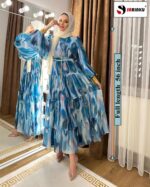 Abaya Women Blue Abstract Print Georgette Abaya with Belt | Modest Full-Length Islamic | Elegant Party, Casual Without Dupatta - Image 5