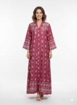 Women's Maxi Dress, Pink and White Graphic Print, Long Sleeve, Collared Shirt Style, Modest Islamic Abaya(Pink and White) - Image 5