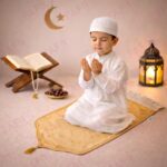 FAF Kids Janamaz Velvet Prayer Mat | Children Islamic Prayer Rug for Boy & Girl (1 to 10) | Soft Thick Namaz Mat, Portable Travel Janemaaz | Mussalla for Home, Mosque & Ramzan, Hajj and Umrah (Golden) - Image 4