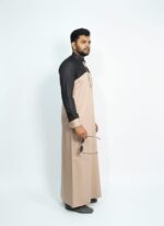 Men's Traditional Saudi Style Thobe Jubba, Light Brown and Black Two-Tone Design, Full Sleeve Islamic Dress with Chest Pocket, Wedding and Formal Wear skin colour - Image 3