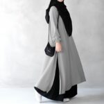 Two Pieces Abaya Dress with Elasticated Sleeves made with Nida Matte Fabric - Knee length Burqa for Women and Girls - Image 3