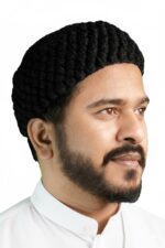 Prayer Caps for Muslims Islamic Namaz Topi for Men Handmade Knitted | Black - Image 3