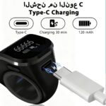 Smart Tasbih Tally Counter Ring for Muslims Zikr Prayer Adjustable Electronic Timing Reminder Ring Resettable OlED Display Wearable Handheld Finger Counter Clicker Type C Cable Sports Count Black - Image 4