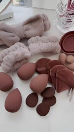 20 Pcs Brown Makeup Sponge & Puff Set | Soft, Lightweight Cosmetic Blenders for Cream, Liquid & Powder Makeup | Includes Plush Bow Headband & Clean Sponge Pad for Easy Maintenance | Perfect for Women Makeup Tools for Smooth (Brown, 20Pcs) - Image 5