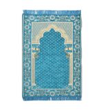 Velvet Chenille Super Soft Rectangular Designer Janamaz Namaz Prayer Mat 70 X 110 Cm Aqua Blue - Image 3
