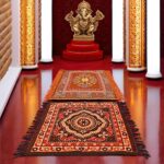 Kuber Industries (Set of 4) Traditional Asana for Puja - Soft Velvet Aasan for Pooja | Prayer | Sitting | Meditation - Small Carpet Mat Rug for Floor - Brown & Gold Color - Image 3