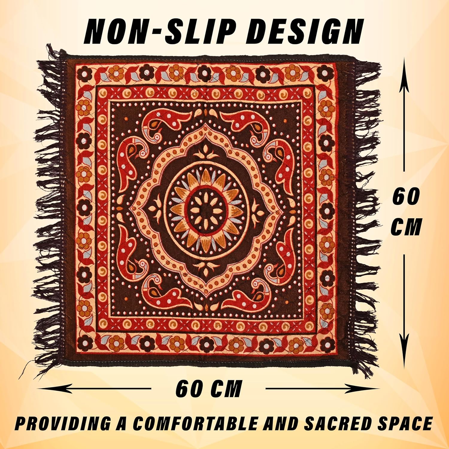 Kuber Industries (Set of 4) Traditional Asana for Puja - Soft Velvet Aasan for Pooja | Prayer | Sitting | Meditation - Small Carpet Mat Rug for Floor - Brown & Gold Color - Image 3