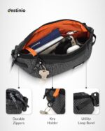 Destinio Waist Bag for Men & Women, Travel Waist Pouch & Fanny Pack with Waterproof Zippers, Back Pocket, Anti-Theft Design, Key Holder, Adjustable Crossbody Strap (Grey Zipper) - Image 3