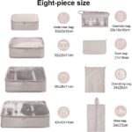 8 Pcs Packing Cubes for Travel, Travel Organizer Bags for Luggage, Suitcase with Toiletry Pouch and Shoe Bag - Set of 8 - Beige - Image 3