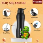 truTRTL Sporty Stainless Steel Water Bottle 1000 ml with Sipper | ISI Certified | Single Wall | Leak Proof Lid | Rust Proof | For School, Office & Gym I Black - Image 3