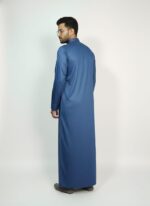 Men's Blue Jubba Kurta, Saudi Style, Traditional Islamic Thobe with Chest Pocket, Full Sleeve, Wedding - Image 4
