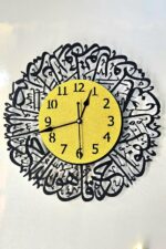 Islamic Wall Clock, 30x30 cm, Gold and Black, Wood Frame, Battery Powered, Analog Display - Image 3