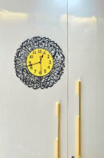 Islamic Wall Clock, 30x30 cm, Gold and Black, Wood Frame, Battery Powered, Analog Display - Image 7