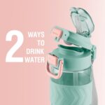 MILTON Calvin 1000 2-in-1 Sip or Gulp Lid Water Bottle 1 ltr | Unbreakable | BPA-Free, One-Click Open, Leak-Proof, Crystal Clear Design, Sipper Water Bottle For Office, School, College, gym set, Green - Image 3