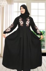 Grey Abaya Embroidery Work Burqa For Women Elegant Modest Wear Islamic Naqab - Image 4