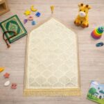 HADIYAH Kids Dome Design Premium Janamaz | Prayer Mat with Name Customisation Option | Soft Velvet Prayer Rug | White - Image 4