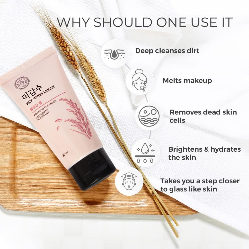 The Face Shop Rice Water Bright Foaming Face Wash 50ml, Face Wash for Glowing Skin, Cleanser for Uneven Skin Tone, Korean Skin Care Products, Face Wash For Oily skin - Image 3